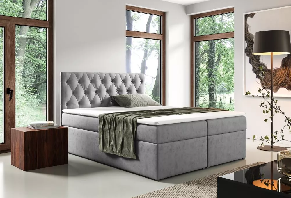 Gulta Boxspring 56 standard Guļamvietas platums: 120 cm, Guļamvietas garums: 200 cm, · Pelēks · 121 × 210 × 122 cm