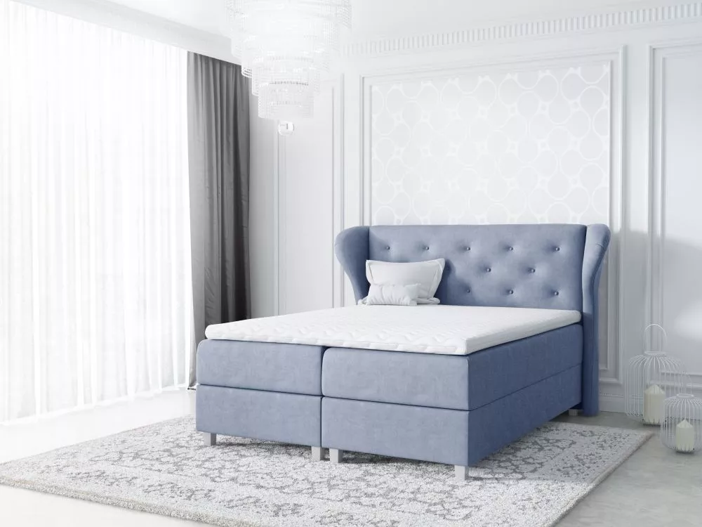 Gulta Bakarat Boxspring Standard Guļamvietas platums: 180 cm, Guļamvietas garums: 200 cm, · Gaiši zils · 204 × 212 × 120