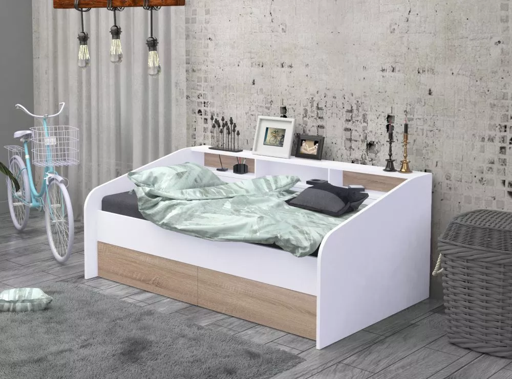 Bērnu gulta Vintage ar stelāžu Guļamvietas platums: 90 cm, Guļamvietas garums: 190 cm, · 113.8 × 194 × 75.2 cm