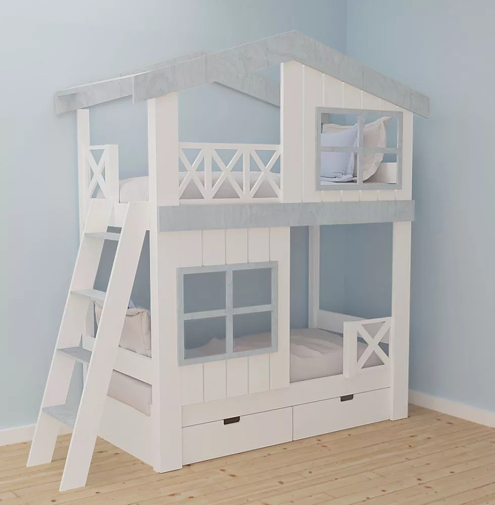 Bērnu gulta 118P ar stelāžām Kāpņu puse: Pa labi, Guļamvietas platums: 90 cm, Guļamvietas garums: 200 cm, · 99.5 × 252 ×