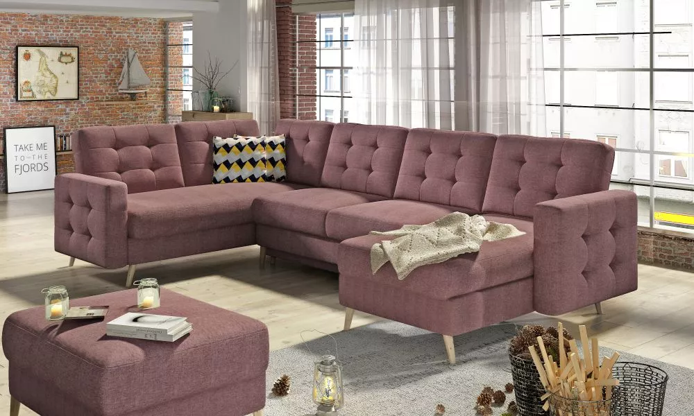 Dīvāns Asgard U Lux standard · Tumši rozā · 202 × 320 × 90 cm
