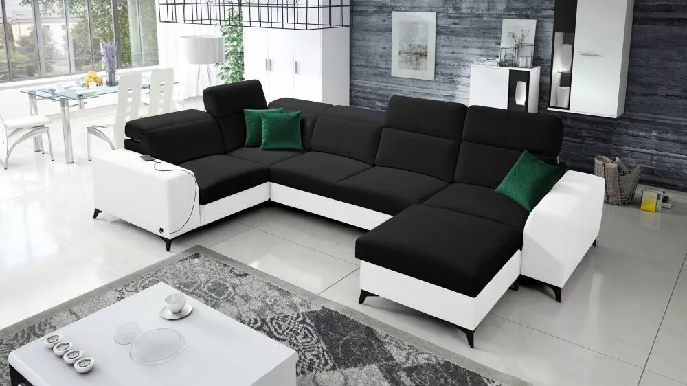 Dīvāns Belutti 4 Mix Standard · Melns + balts · 212 × 362 × 84 cm
