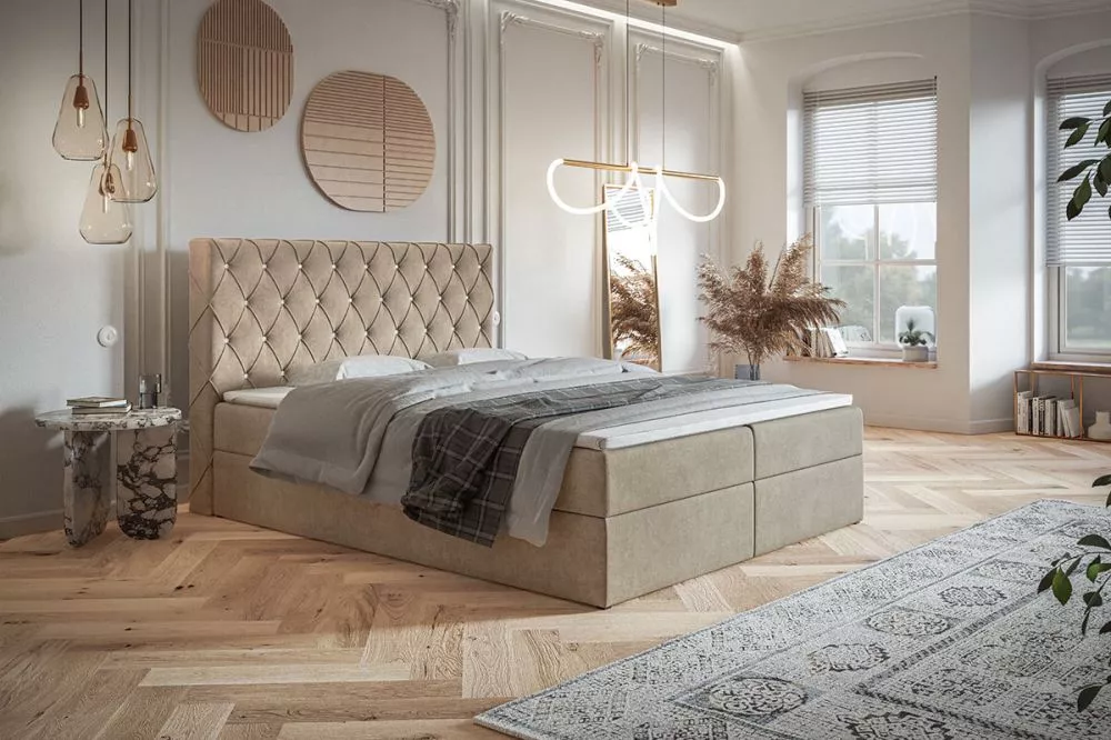 Gulta Box 4 Boxspring standard Guļamvietas platums: 160 cm, Guļamvietas garums: 200 cm, · Gaiši brūns · 160 × 214 × 112 