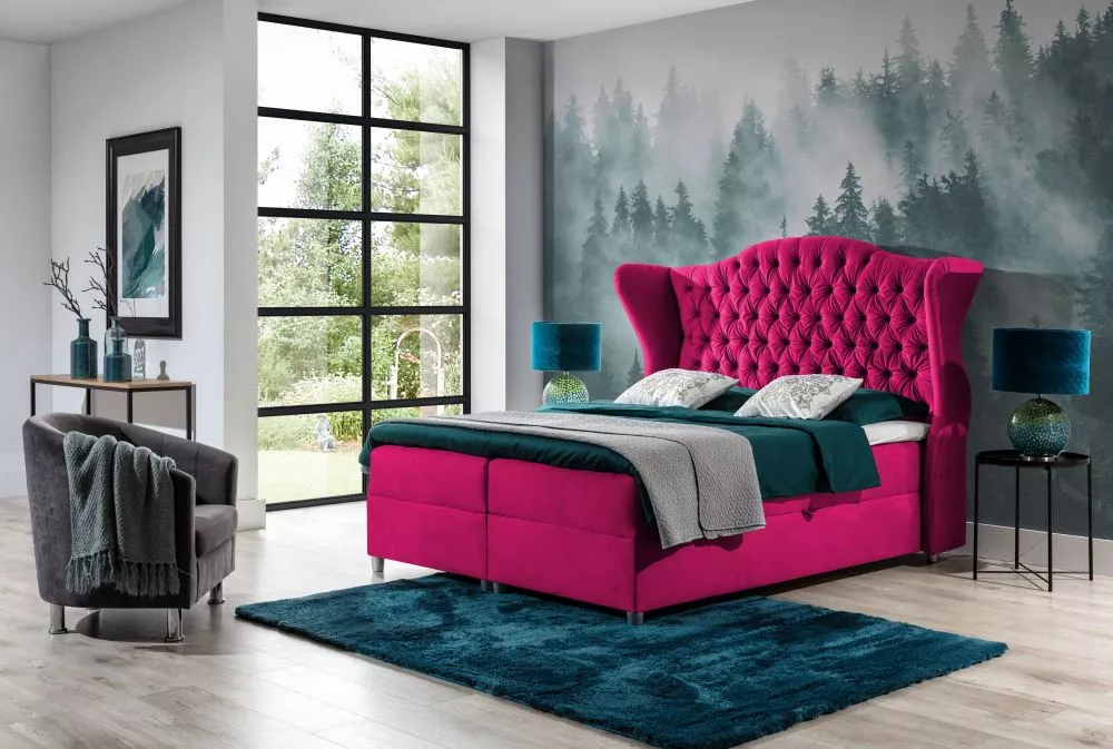 Gulta Livia Boxspring Premium Standard Guļamvietas platums: 140 cm, Guļamvietas garums: 200 cm, · Tumši rozā · 178 × 210