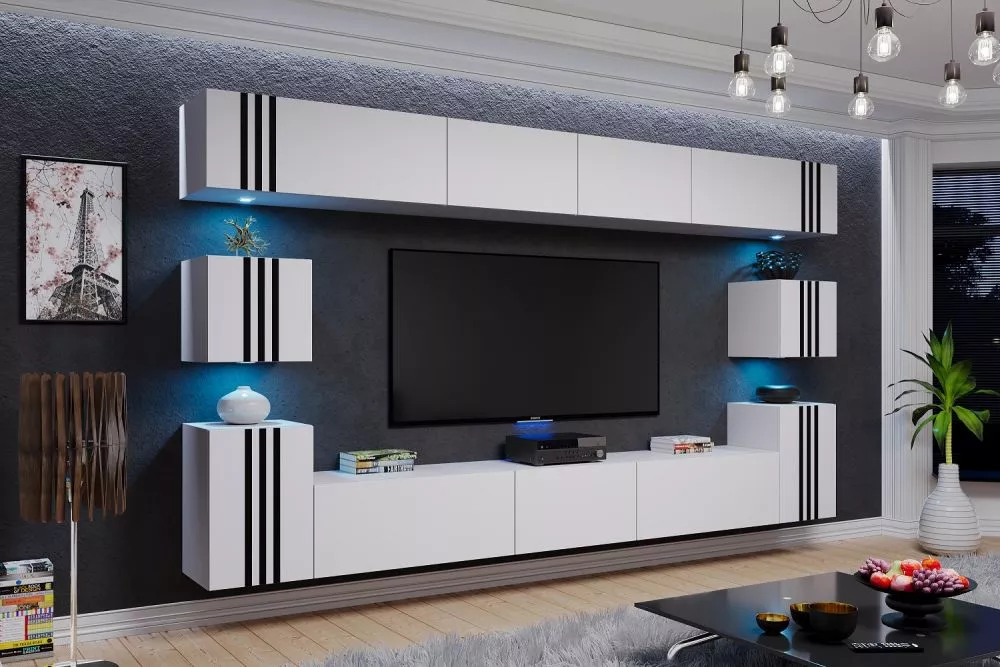Sekcija Idys ar LED · Balts · 257 × 35 × 210 cm
