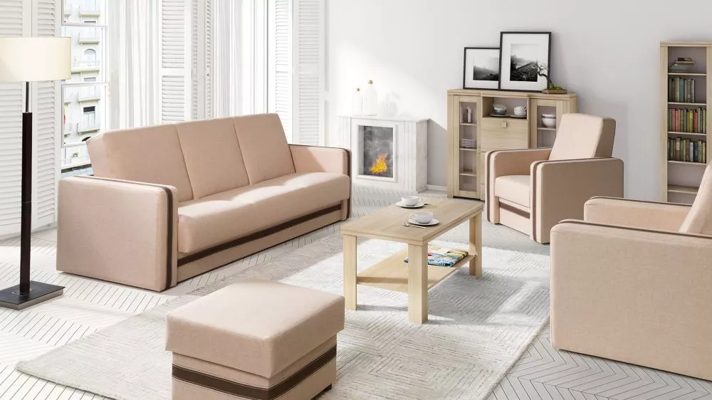 Komplekts Euforia 3S+1S+1S Standard · Bēšs + tumši brūns · 88 × 222 × 89 cm