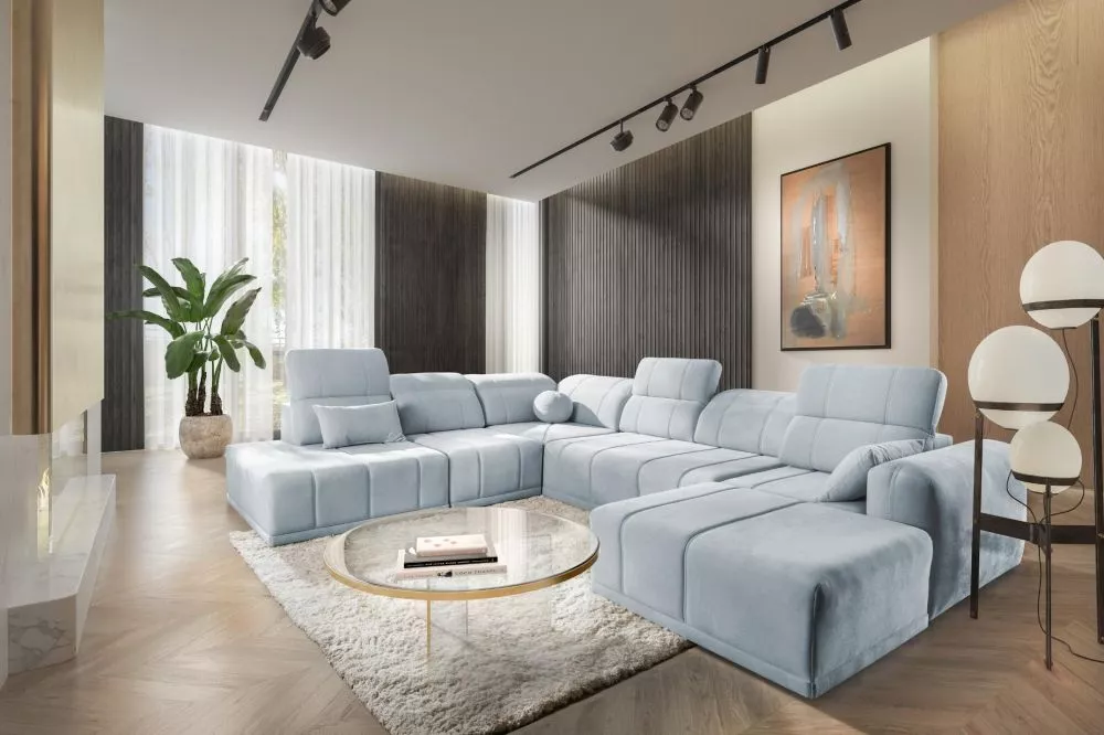 Dīvāns Ravello 10 Standard · Gaiši zils · 300 × 360 × 82 cm