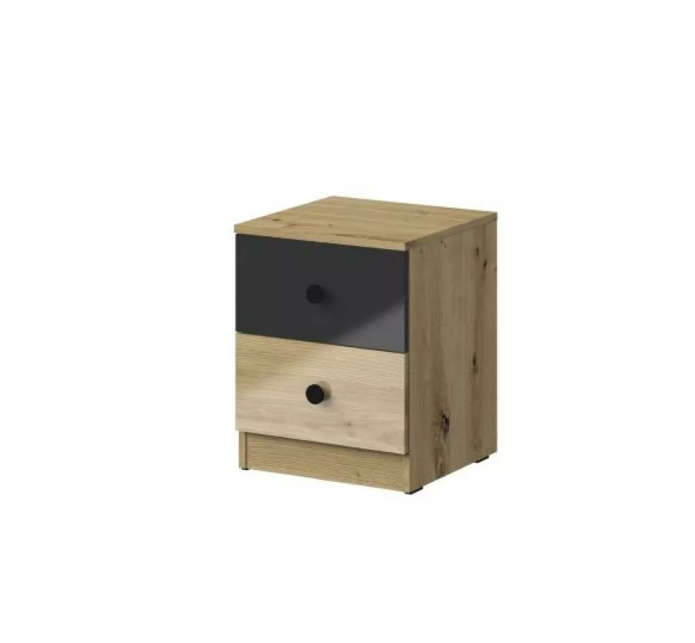Naktsgaldiņš Nero 09 gloss Korpusa krāsa: ozols artisan, Elementu krāsa: melns, · 40 × 40 × 50 cm