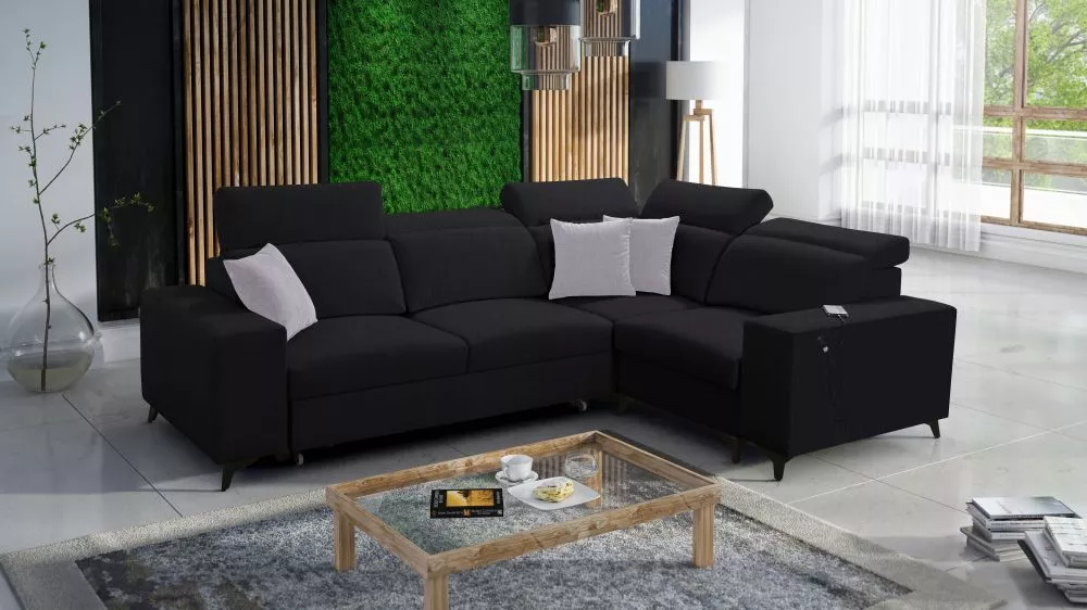 Dīvāns Bartone 2 Mix Standard · Melns · 203 × 283 × 83 cm