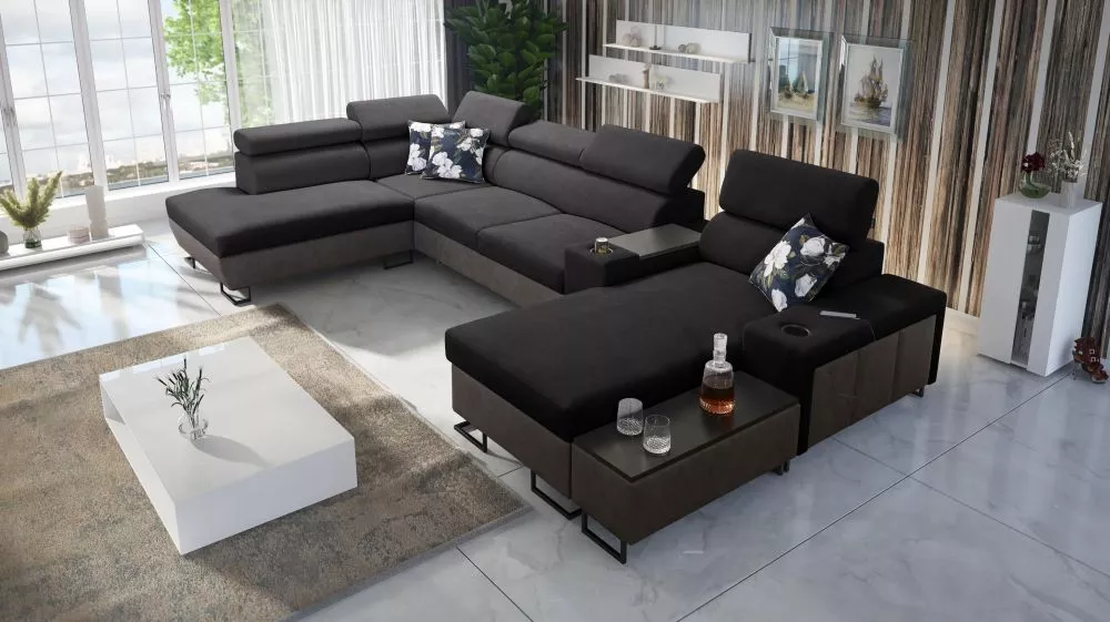 Dīvāns Melody 5 Premium Standard · Melns + grafīts · 220 × 375 × 84 cm