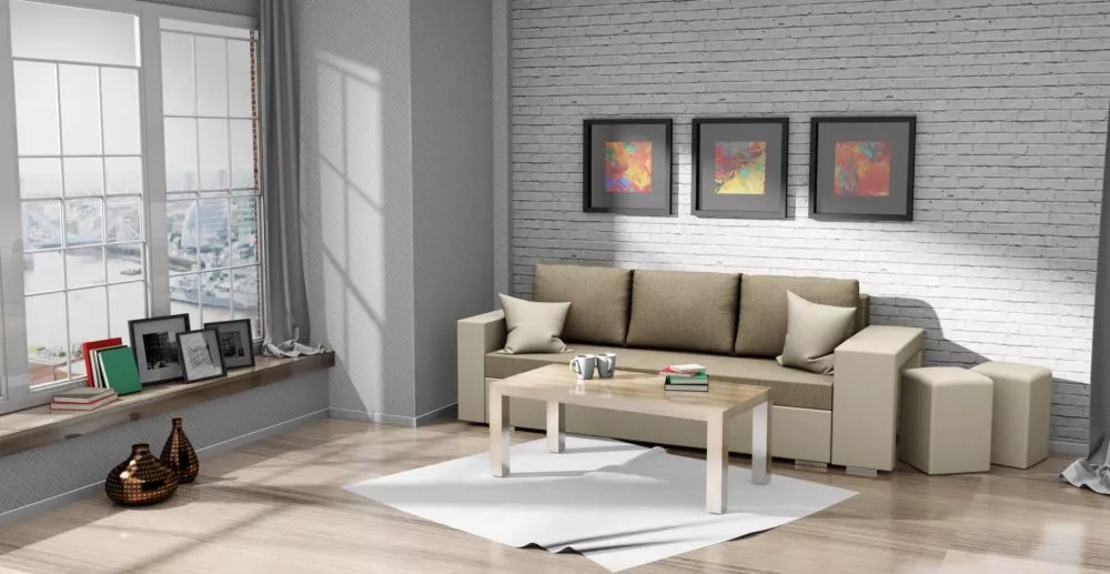 Dīvāns Salsa standard ar pufiem · Bēšs + gaiši bēšs · 85 × 237 × 90 cm