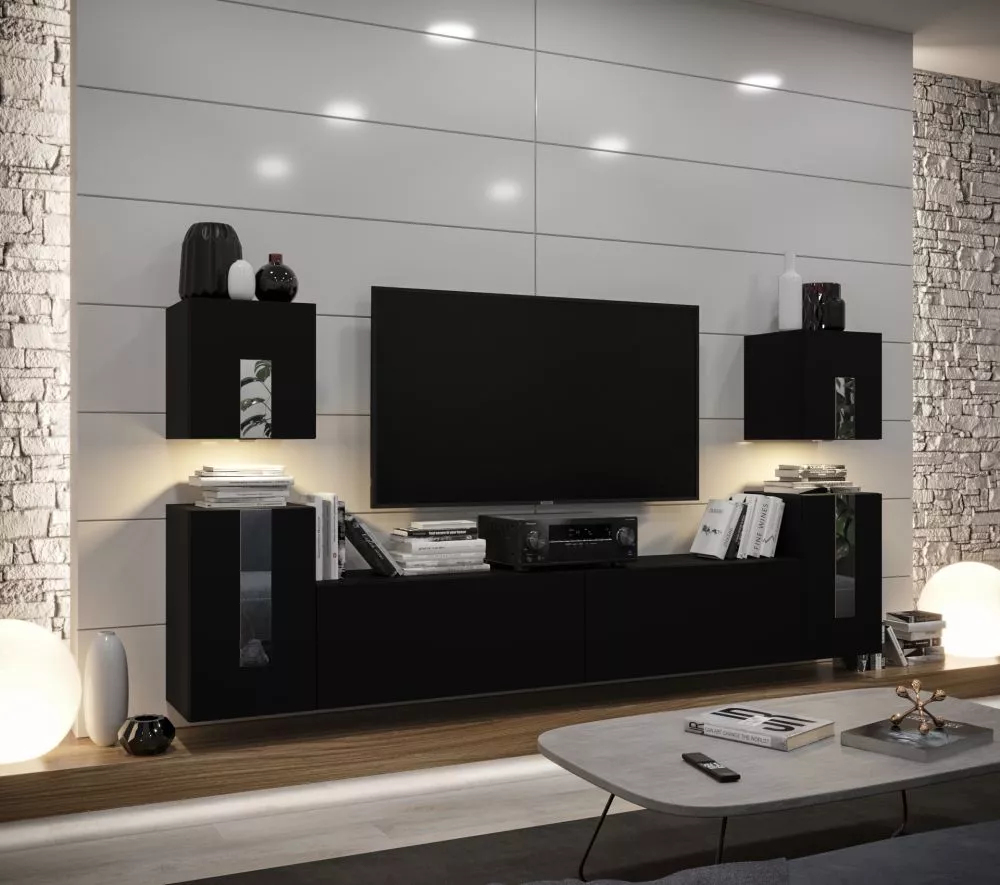 Sekcija New Concept C83 ar LED · Melna · 240 × 35 × 120 cm