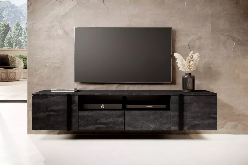 TV tumba Verica RTV 200 2D2SZ Black W · Melns · 200 × 45 × 57 cm