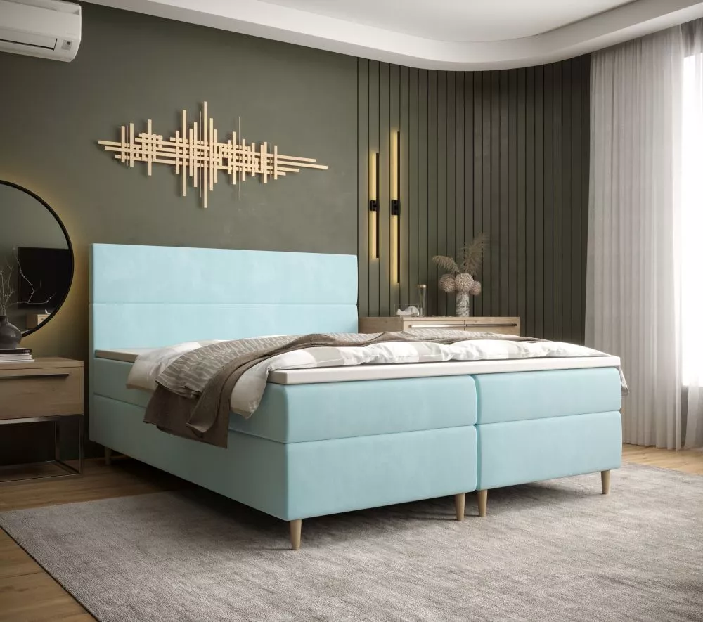 Gulta Flo Boxspring Standard Guļamvietas platums: 140 cm, Guļamvietas garums: 200 cm, · Gaiši zils · 145 × 114 cm