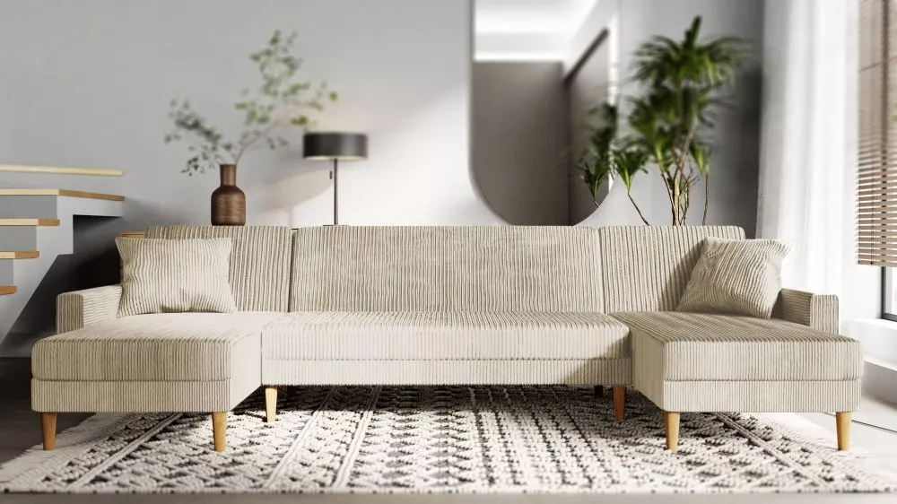 Dīvāns Lila U Standard · Bēši pelēks · 134 × 330 × 90 cm