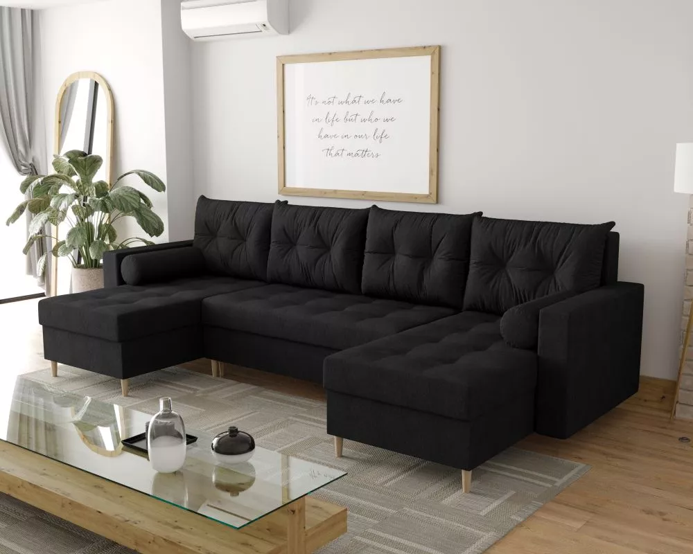 Dīvāns Skandi U standard · Melns · 145 × 300 × 88 cm