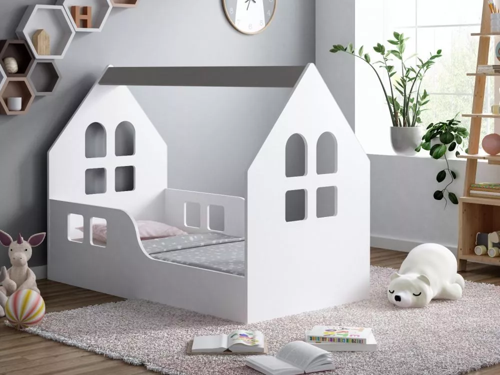 Bērnu gulta House 6 ar stelāžu Guļamvietas platums: 80 cm, Guļamvietas garums: 160 cm, · 80 × 164 × 106 cm