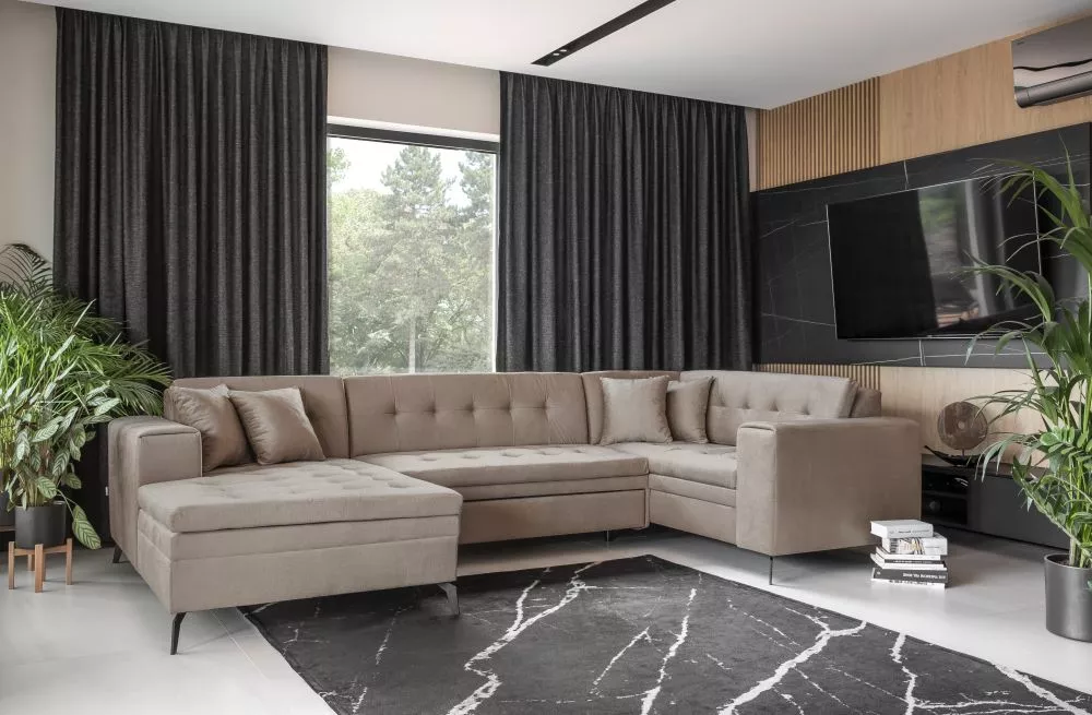 Dīvāns Montez Premium standard · Gaiši brūns · 180 × 340 × 93 cm