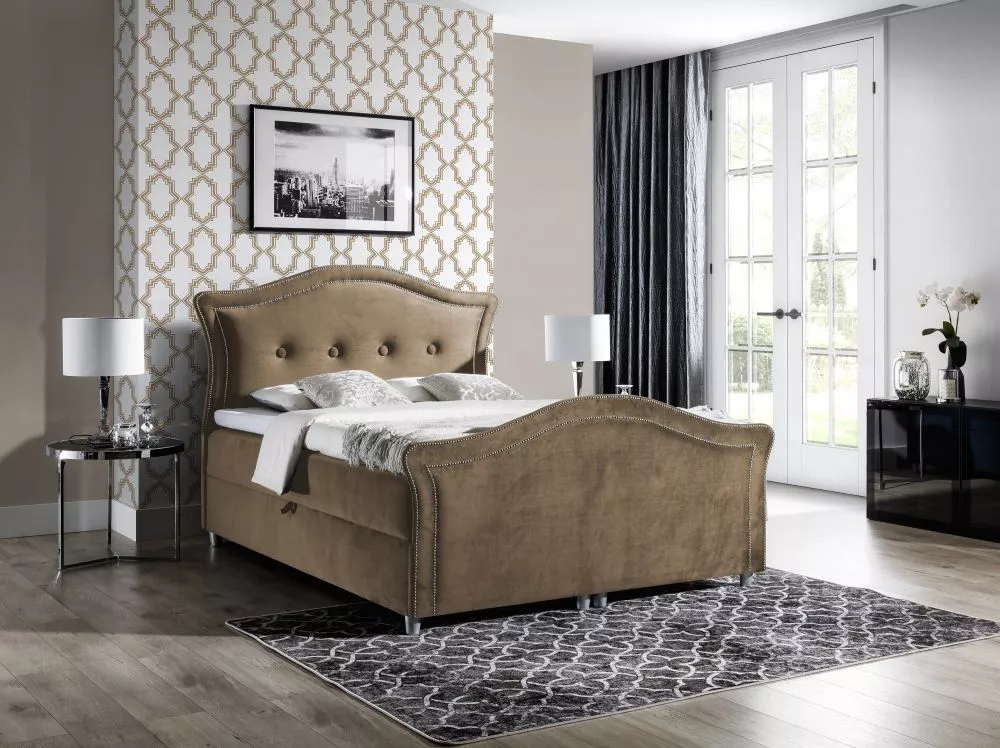 Gulta Bedran Lux Boxspring Standard Guļamvietas platums: 120 cm, Guļamvietas garums: 200 cm, · Bēšs · 130 × 214 × 130 cm