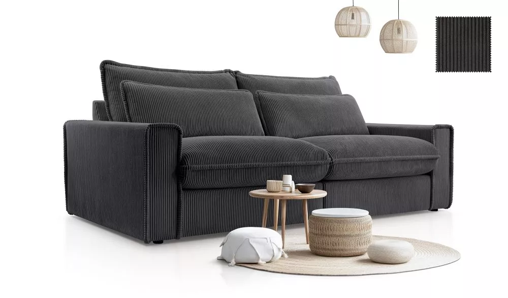 Dīvāns Cecylia Standard · Grafīts · 110 × 238 × 90 cm