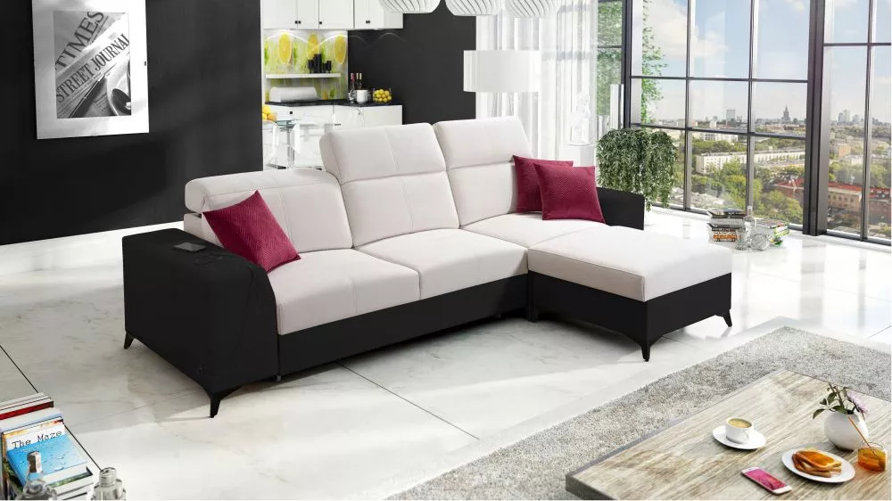 Dīvāns Belutti 1 Mix Standard · Krēma + melns · 180 × 292 × 84 cm