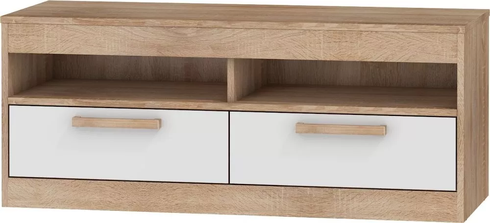 TV tumba Maximus MXS 34 · Sonoma + balts spīdums · 110 × 41.4 × 45.5 cm