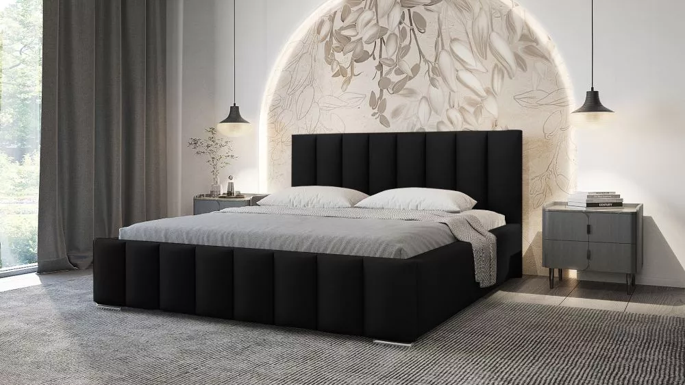 Gulta Nero Standard ar stelāžu Guļamvietas platums: 140 cm, Guļamvietas garums: 200 cm, stelāžas tips: koka, · Melns · 1