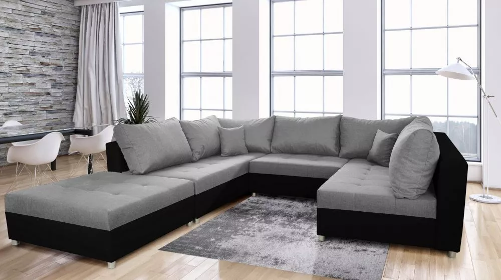 Dīvāns Denver Premium standard · Pelēks + melns · 199 × 288 × 85 cm