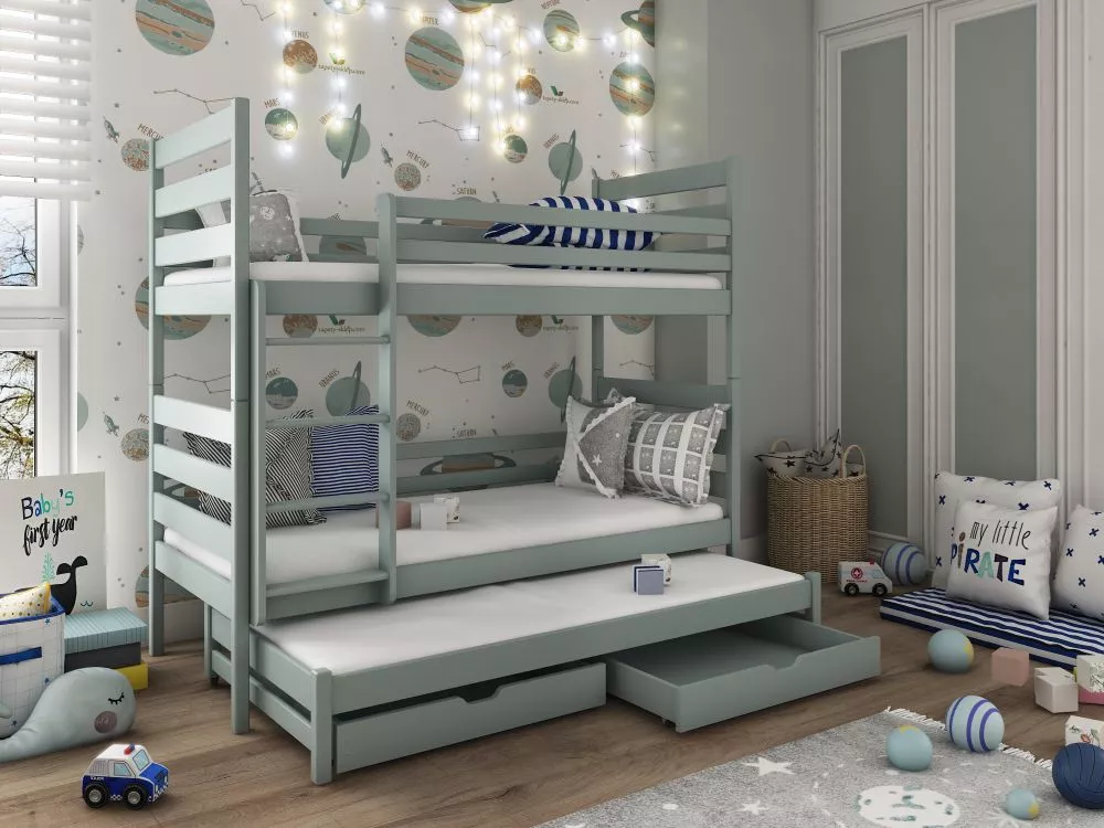 Bērnu gulta Tomi ar stelāžām Guļamvietas platums: 80 cm, Guļamvietas garums: 160 cm, · Pelēks · 87 × 168 × 171 cm