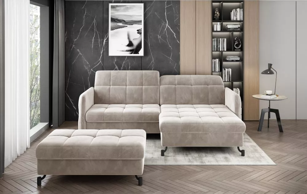 Dīvāns Lorelle standard ar pufu · Krēma · 160 × 225 × 105 cm