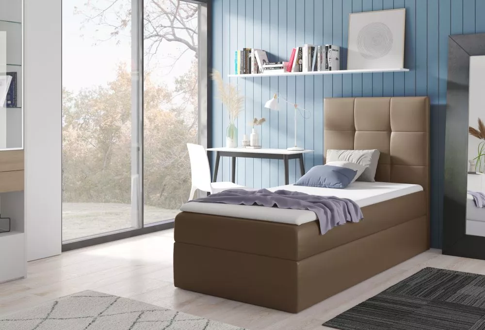 Gulta Mini 2 L Boxspring Standard Guļamvietas platums: 80 cm, Guļamvietas garums: 200 cm, · Brūns · 82 × 208 × 103 cm