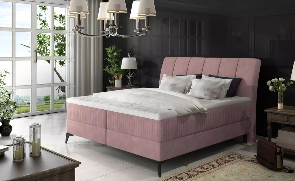 Gulta Aderito Boxspring standard Guļamvietas platums: 180 cm, Guļamvietas garums: 200 cm, · Rozā · 183 × 221 × 118 cm
