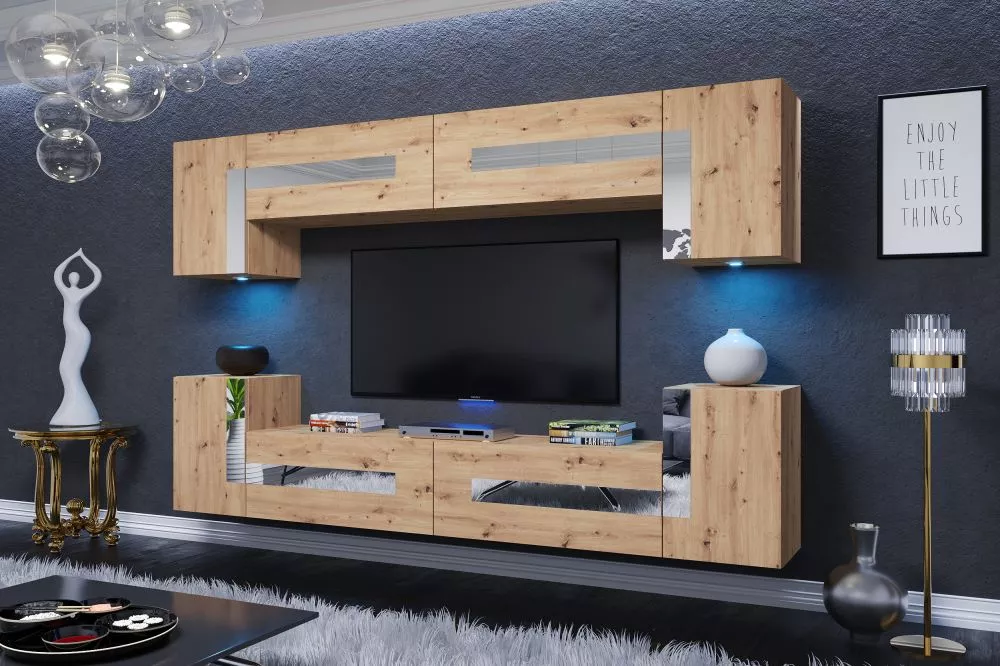 Sekcija Astroga ar LED · Ozols artisan · 240 × 35 × 170 cm