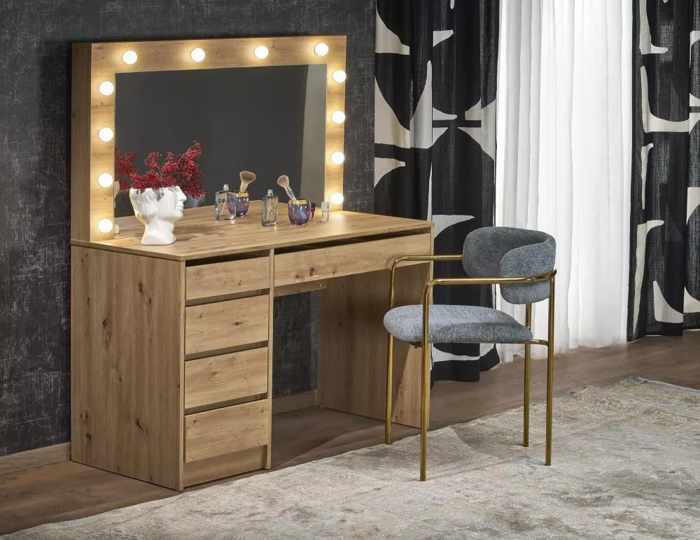 Kosmētikas galds Hollywood XL ar LED · Ozols artisan · 120 × 140 × 55 cm