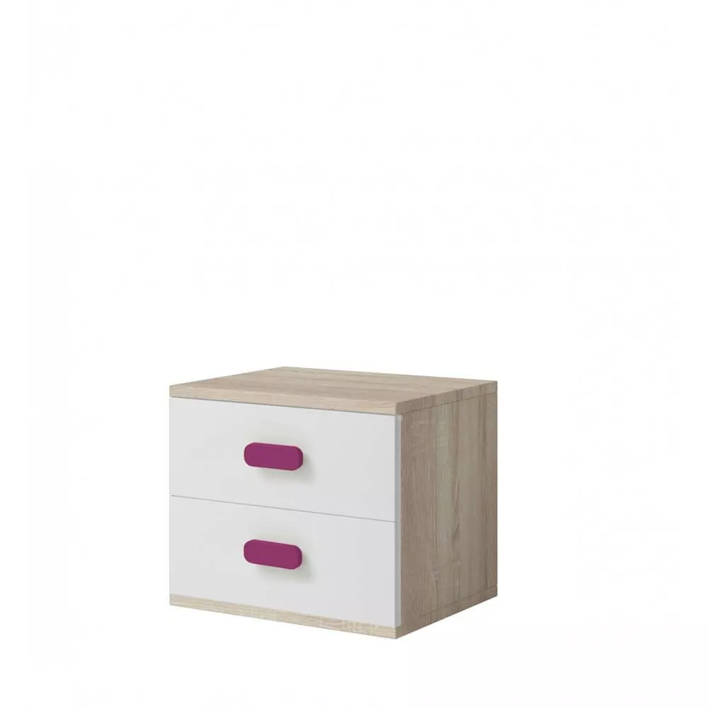 Naktsgaldiņš Smyk Sonoma 22 Korpusa krāsa: sonoma + balts, Elementu krāsa: rozā, · 55 × 44 × 51 cm