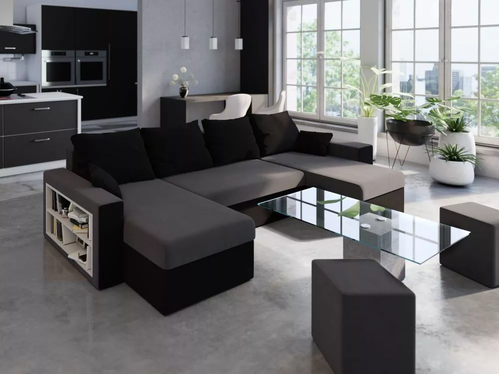 Dīvāns Boston Corner Standard · Pelēks + melns · 140 × 327 × 90 cm