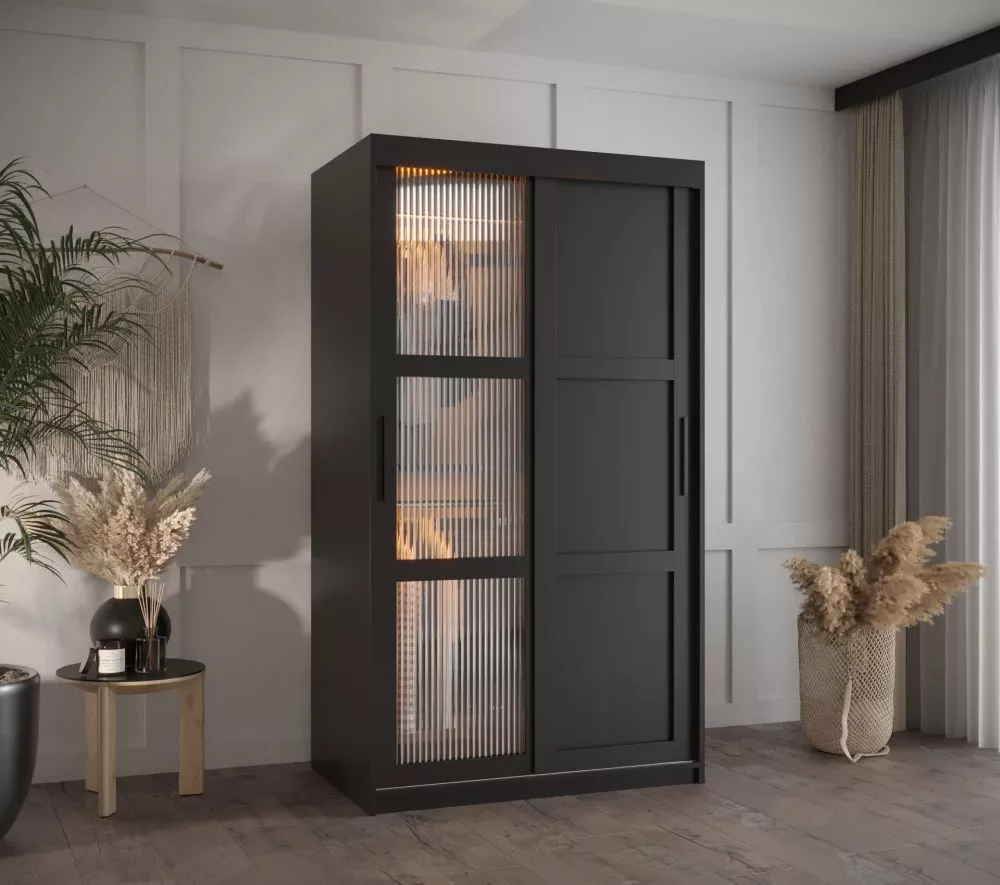 Skapis Flutes 3 ar LED · Melns · 100 × 62 × 200 cm