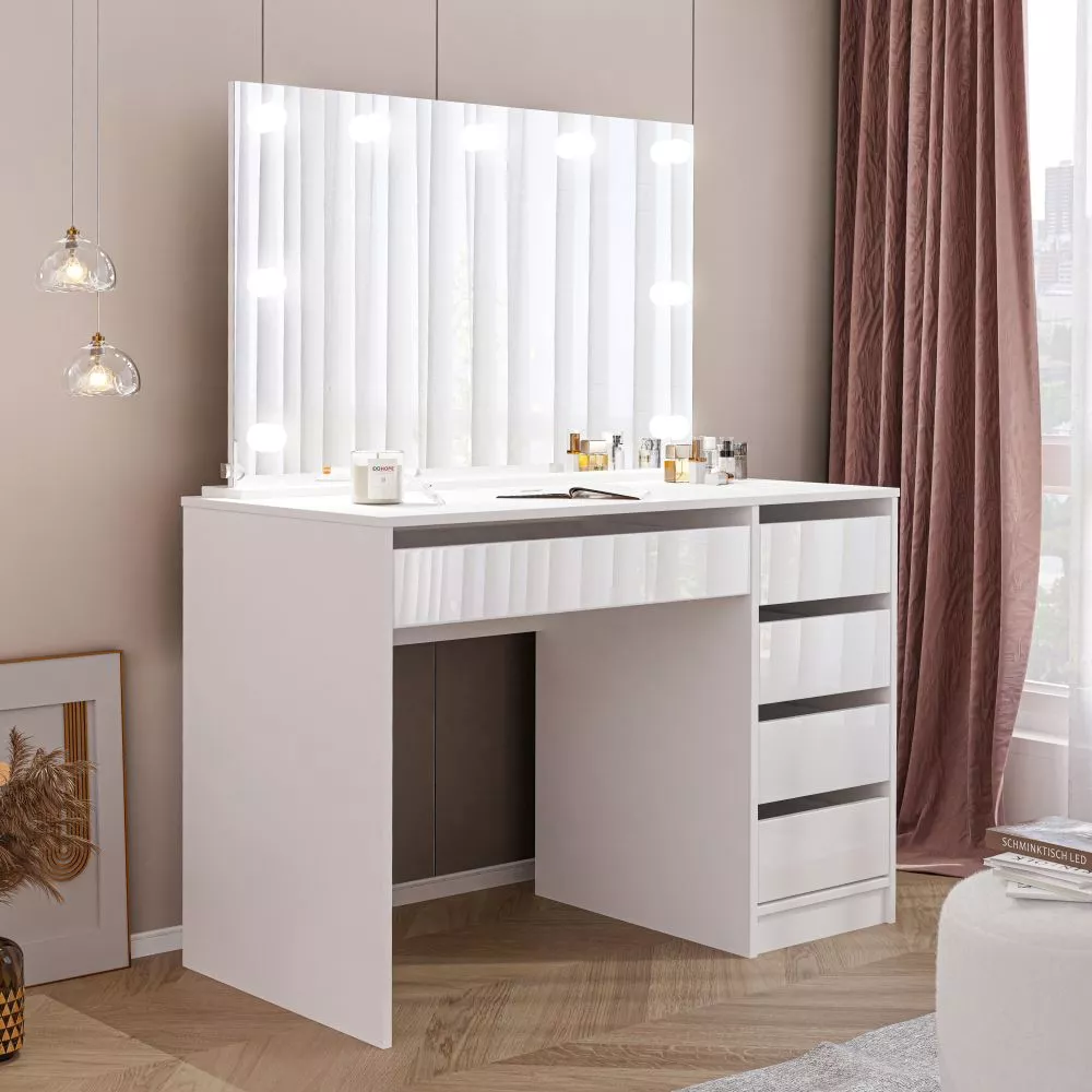 Kosmētikas galds Bella ar LED · Balts · 110 × 144 × 55 cm