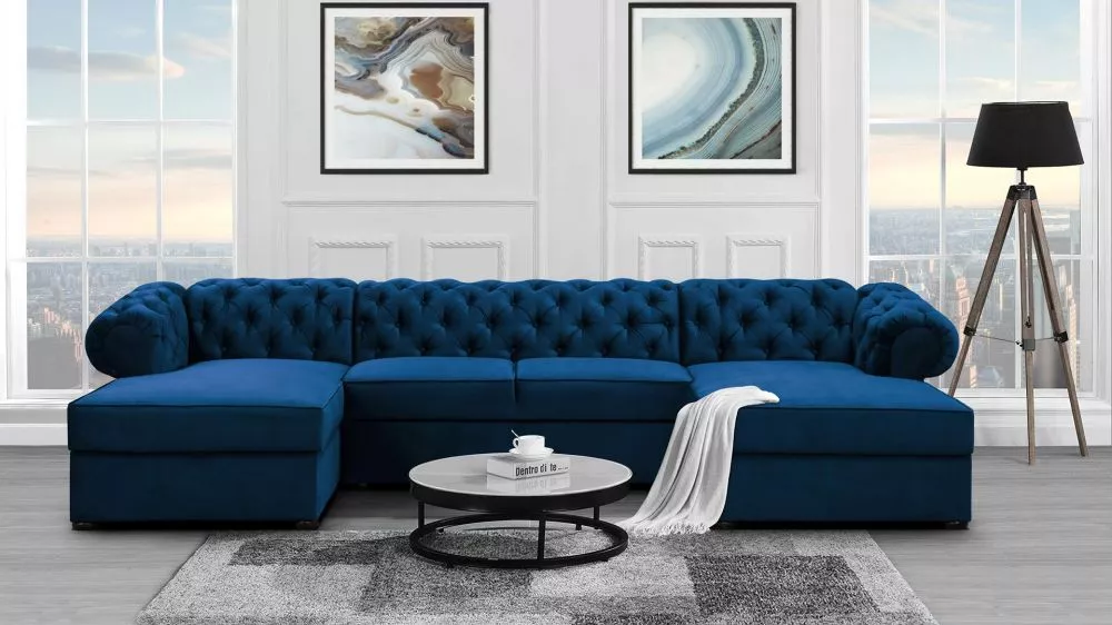 Dīvāns Valentino U Standard · Tumši zils · 174 × 348 × 81 cm