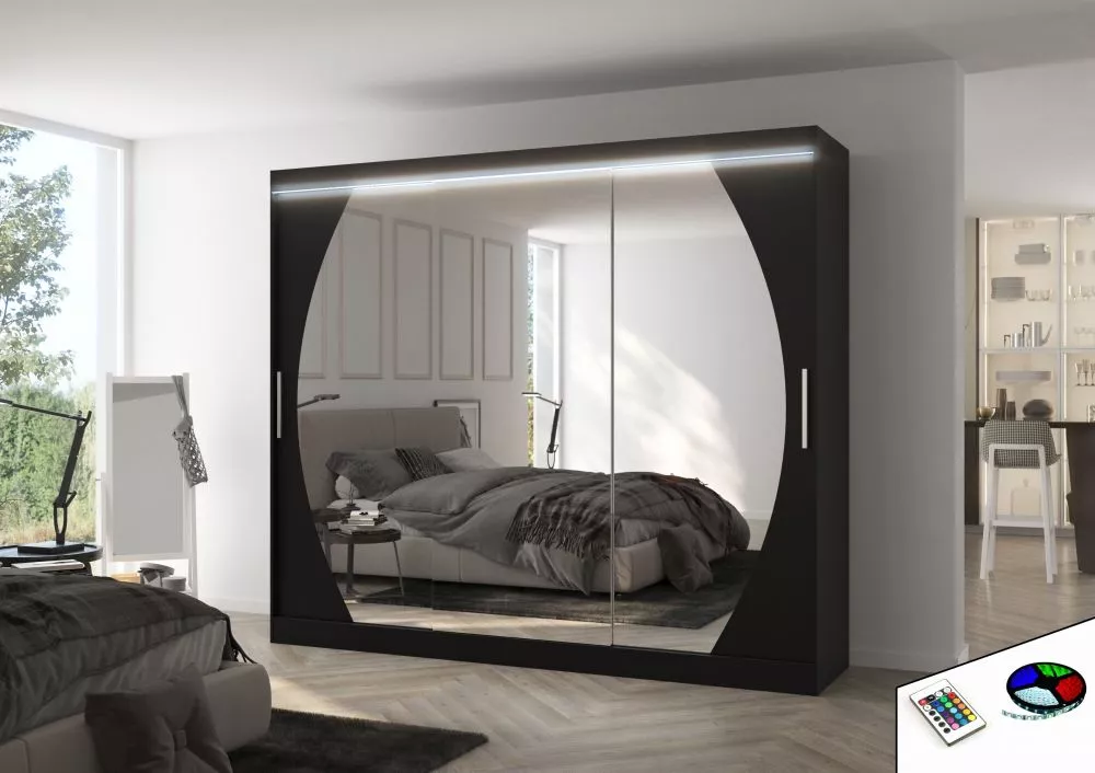 Skapis Cambe ar LED · Melns · 250 × 58 × 215 cm