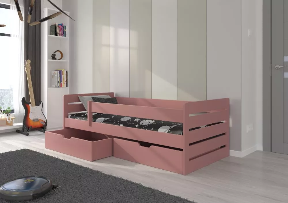 Bērnu gulta Bella 80x180 ar stelāžu Guļamvietas platums: 80 cm, Guļamvietas garums: 180 cm, · Rozā · 87 × 185 × 63 cm
