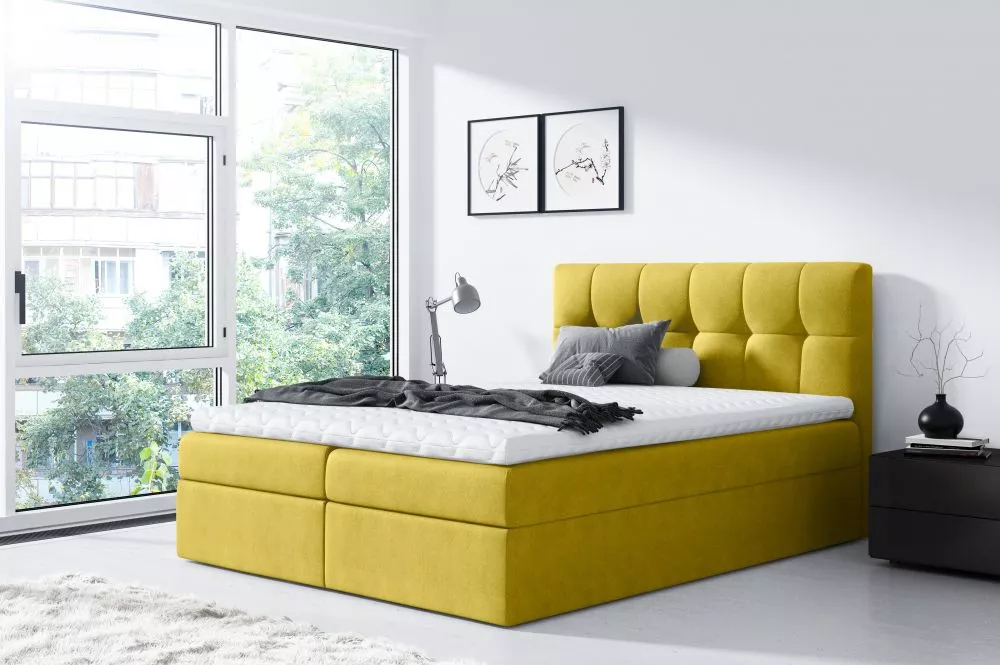 Gulta Rico Boxspring Premium Standard Guļamvietas platums: 200 cm, Guļamvietas garums: 200 cm, · Dzeltens · 204 × 208 × 