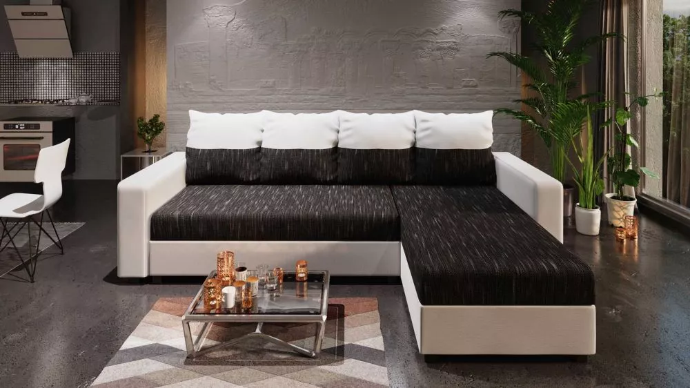 Dīvāns Astana L standard · Melns + balts · 144 × 232 × 71 cm