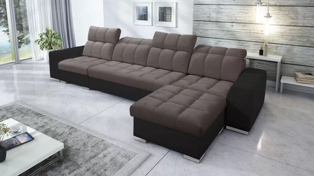 Dīvāns Pagano 12 Premium Standard · Tumši brūns + melns · 179 × 366 × 83 cm