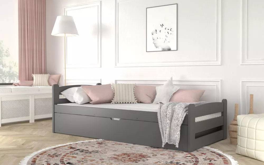 Gulta Dawid MDF 90x200 ar stelāžu Guļamvietas platums: 90 cm, Guļamvietas garums: 200 cm, · Pelēks · 97 × 206 × 62 cm