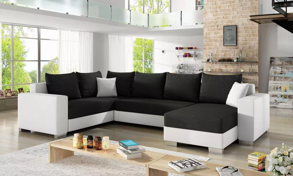 Dīvāns Marco Lux standard · Melns + balts · 210 × 312 × 92 cm
