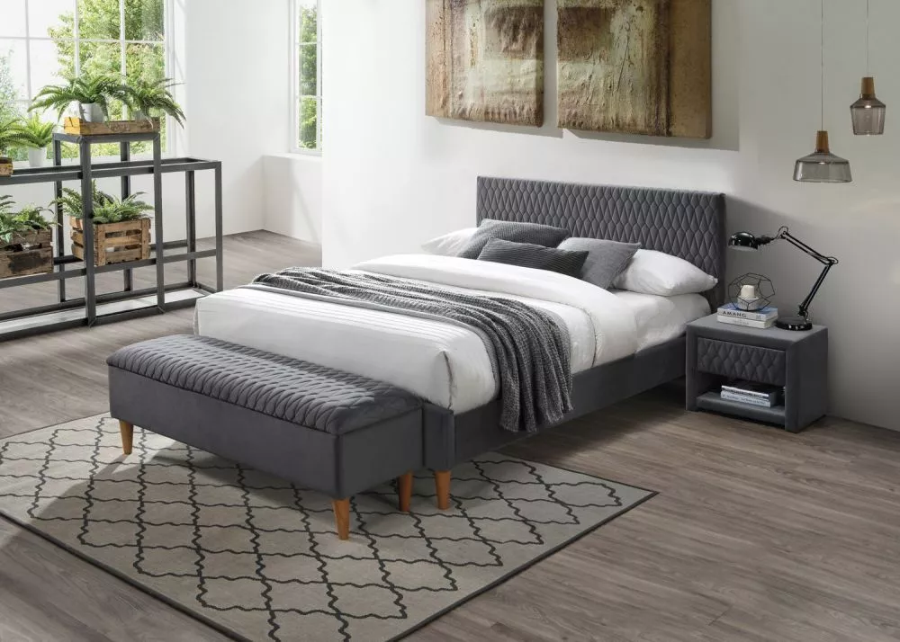 Gulta Azurro Velvet ar stelāžu Guļamvietas platums: 140 cm, Guļamvietas garums: 200 cm, stelāžas tips: koka, · Pelēks · 