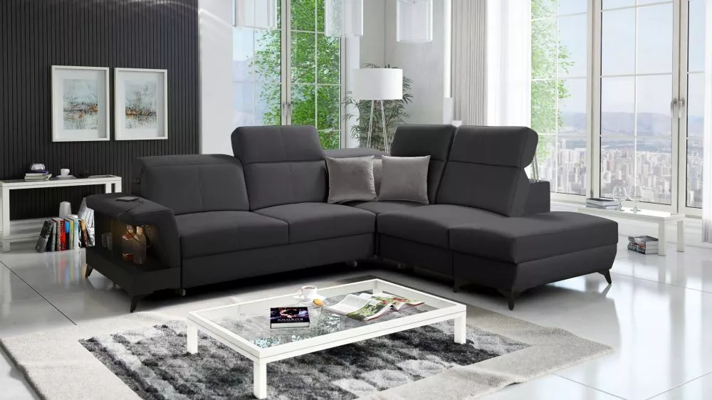 Dīvāns Belutti 7 Satin Black Standard ar LED · Grafīts · 236 × 288 × 84 cm