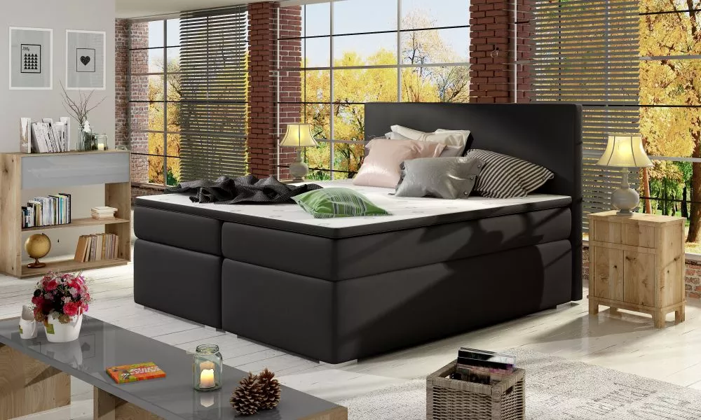 Gulta Divalo Boxspring standard Guļamvietas platums: 140 cm, Guļamvietas garums: 200 cm, · Melns · 143 × 205 × 126 cm