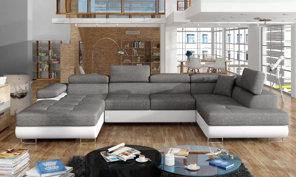 Dīvāns Rodrigo standard · Tumši pelēks + balts · 202 × 345 × 90 cm